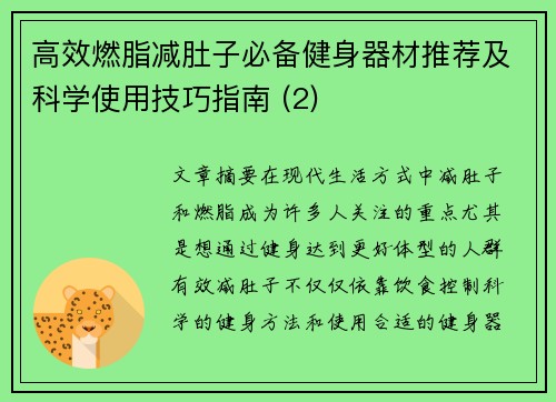 高效燃脂减肚子必备健身器材推荐及科学使用技巧指南 (2)